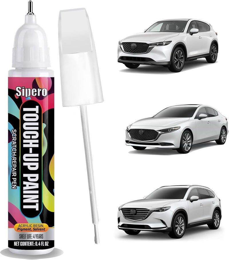 sipero Touch Up Paint Snowflake White Pearl 25D Exact Color Match Scratch Repair Compatible with Mazda 3, 5, 6, CX-5, CX-9, CX-30, CX-90 - Image 1